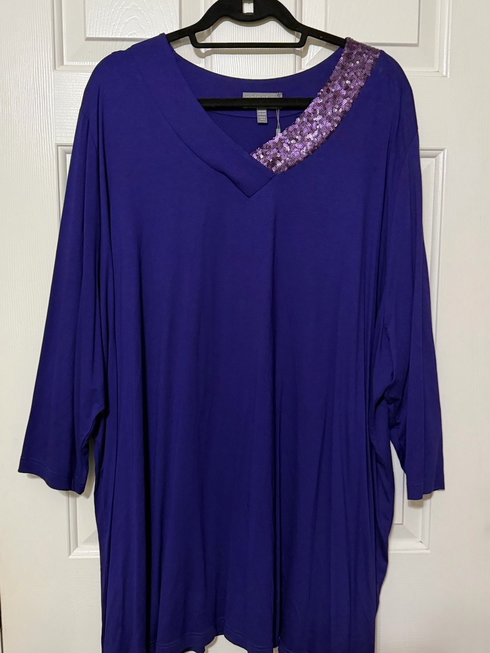 Ulla Popken Purple V-Neck Tunic with Sequin Accent